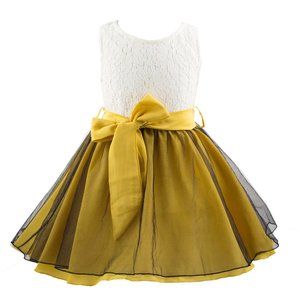 Yellow & White Lace A-Line Tulle Little Girl Dress